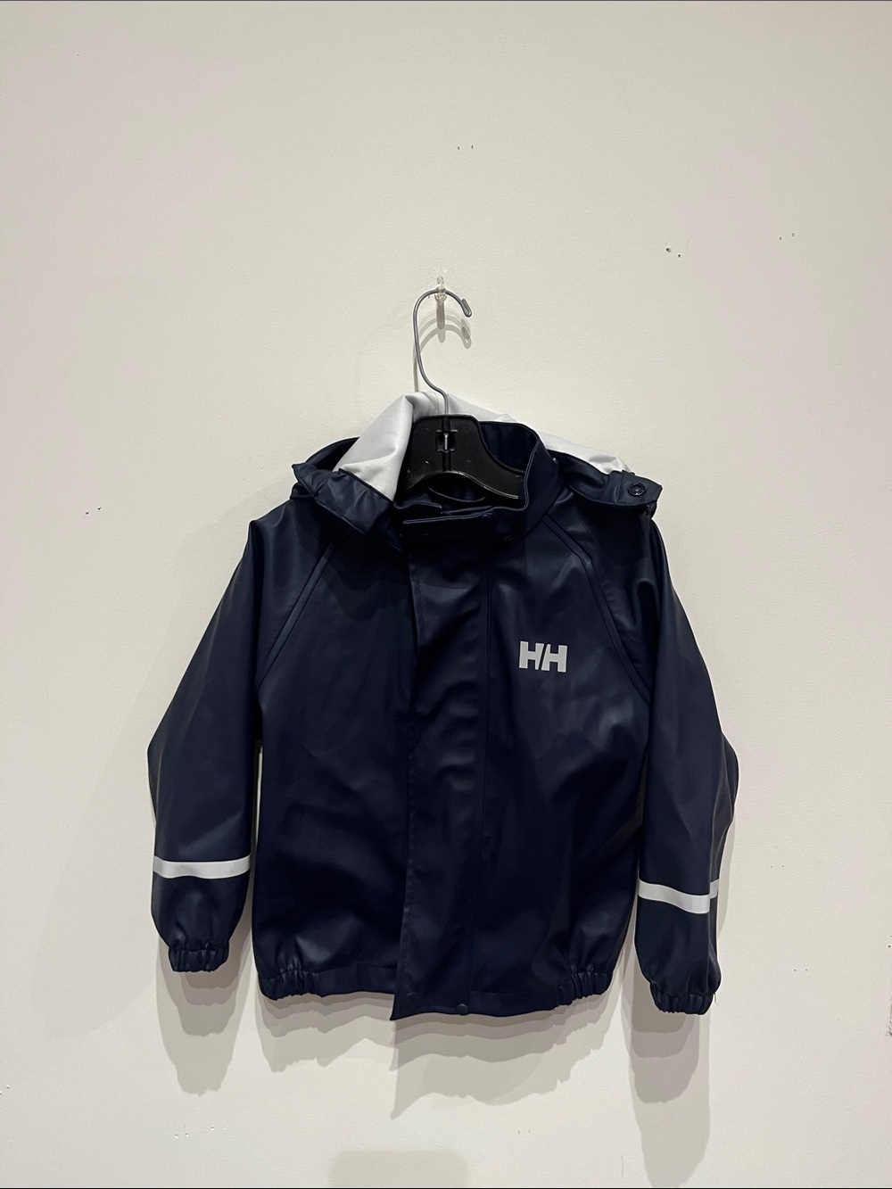 Helly Hansen Navy Kids Waterproof Hooded Rain Jacket with Reflective Trim
